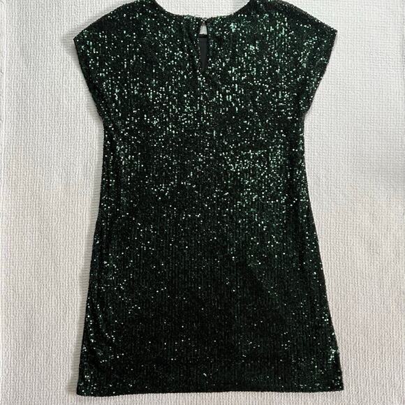 Cable & Gauge Green Sequin Dress Mini Medium M Short Sleeve for Special Ocassion - Picture 5 of 10